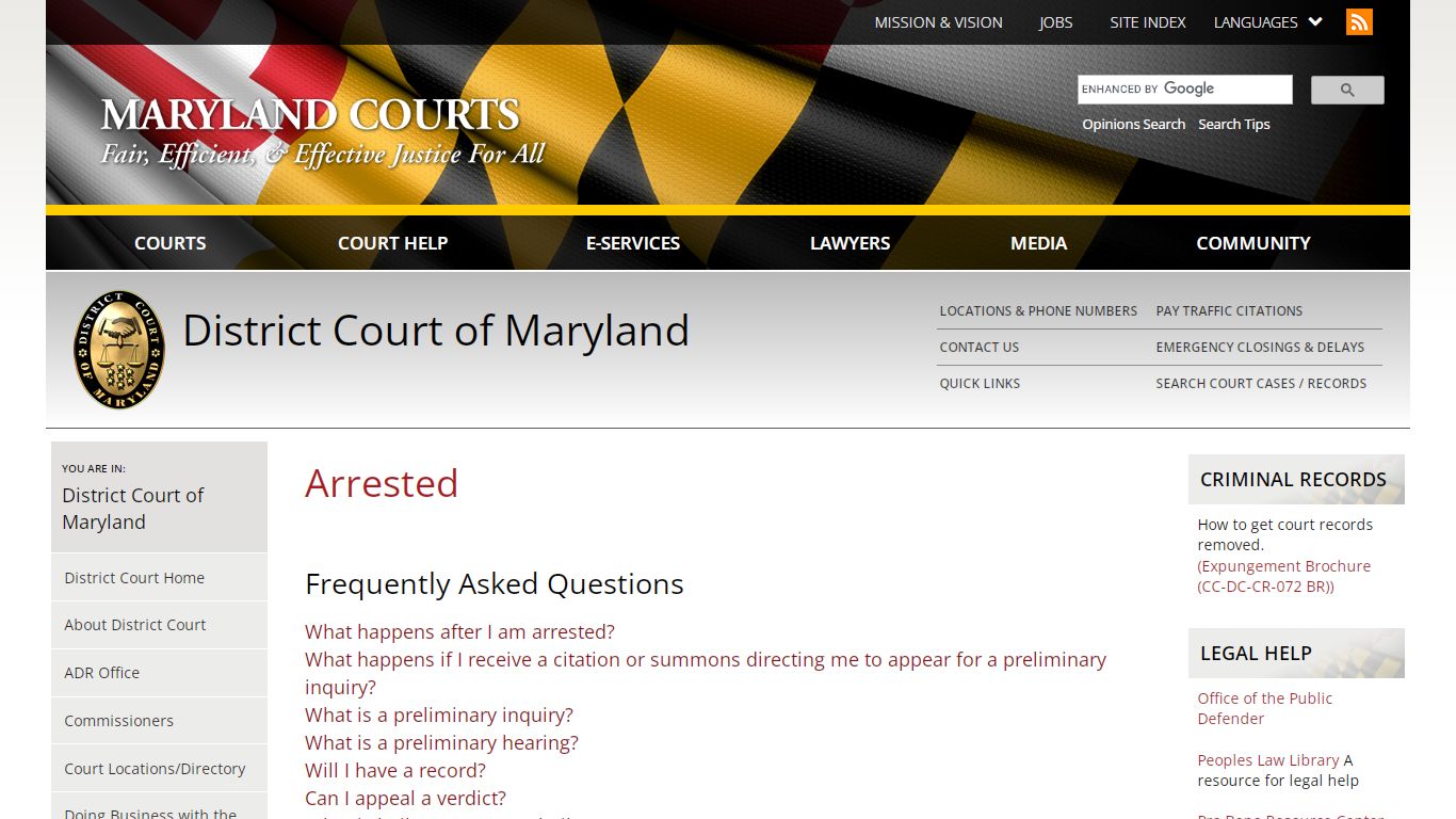 Arrested | Maryland Courts